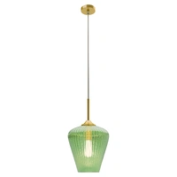 Calibo Ribbon 280mm Ribbed Glass Pendant Green & Gold