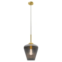 Calibo Ribbon 280mm Ribbed Glass Pendant Smoke & Gold