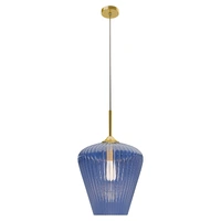 Calibo Ribbon 360mm Ribbed Glass Pendant Blue & Gold