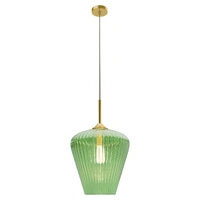 Calibo Ribbon 360mm Ribbed Glass Pendant Green & Gold