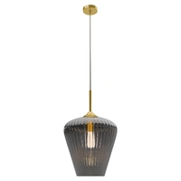 Calibo Ribbon 360mm Ribbed Glass Pendant Smoke & Gold