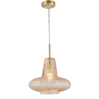 Calibo Sculpt 320mm Diamond Cut Glass Pendant Gold & Amber