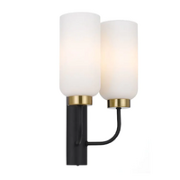 Telbix Sebring 2 Light Wall Light Black, Antique Gold and Opal Glass