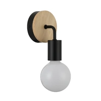 CLA Solo Iron Bracket Round Wood Wall Light Black